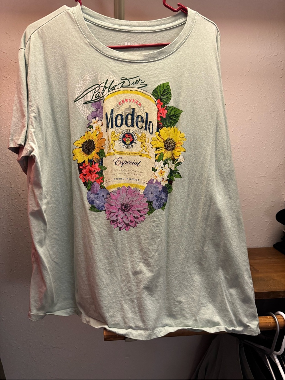 ModelCo Light Green Graphic Floral Beer Can Tee